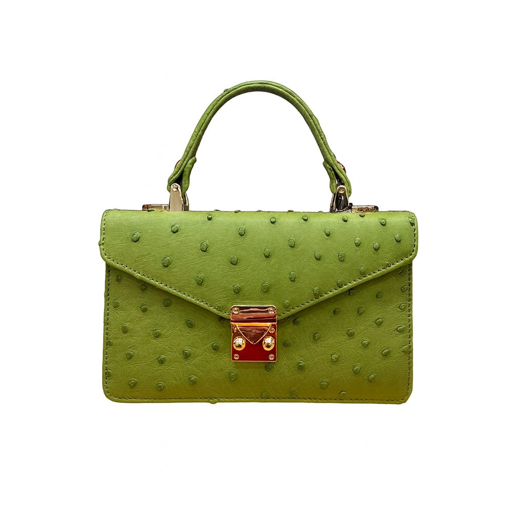 Real ostrich Maya top handle bag, green, front