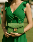 Real ostrich Maya top handle bag, green, lifestyle