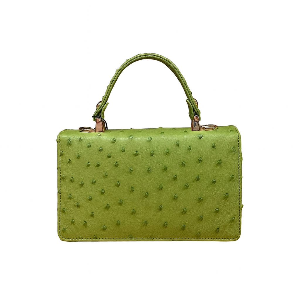 Real ostrich Maya top handle bag, green, back