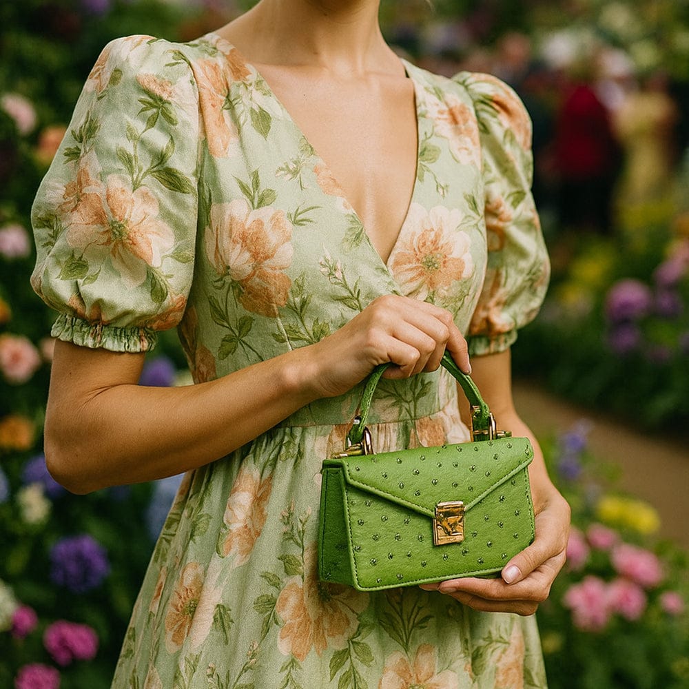 Real ostrich Maya top handle bag, green, lifestyle