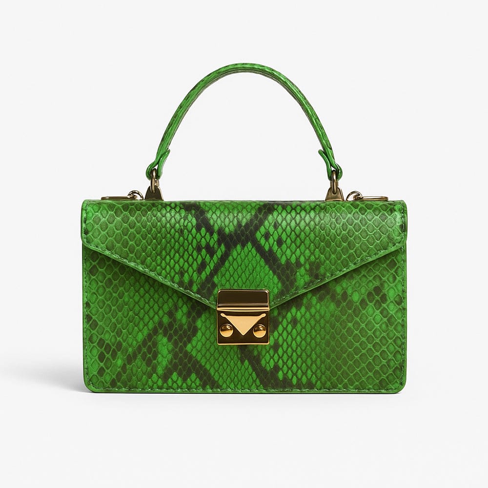 Real python Maya top handle bag, green, front