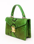 Real python Maya top handle bag, green, side