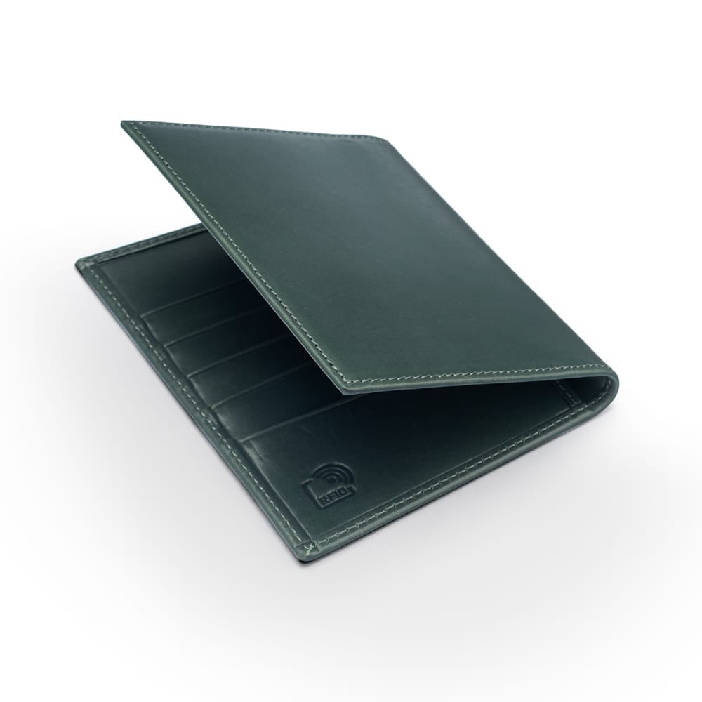 RFID Leather Passport Holder, Green, back