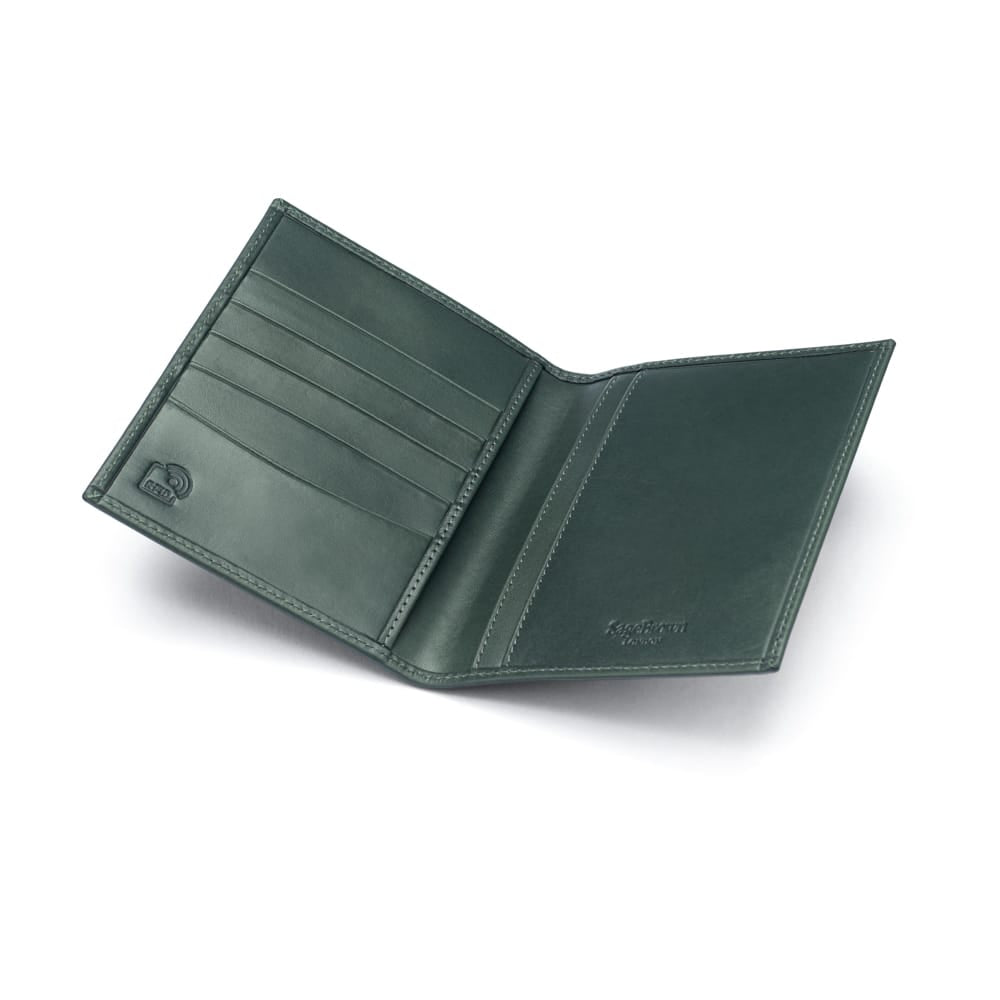 RFID Leather Passport Holder, Green, open