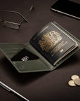 RFID Leather Passport Holder, Green, lifestyle