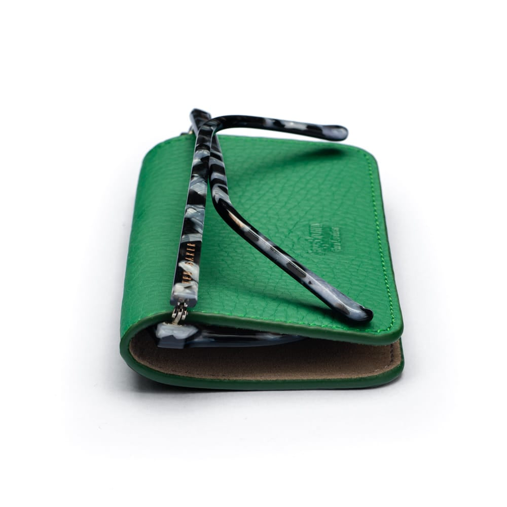 Slim Leather Glasses Lens Cover with Magnetic Closure, Emerald, side