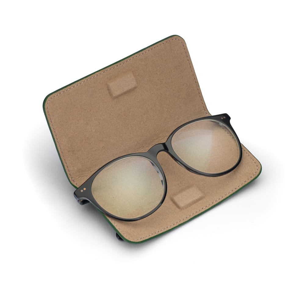Slim Leather Glasses Lens Cover with Magnetic Closure, Emerald, inside