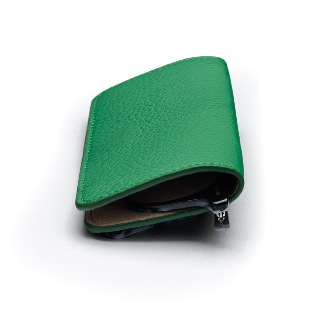 Slim Leather Glasses Lens Cover with Magnetic Closure, Emerald, side view