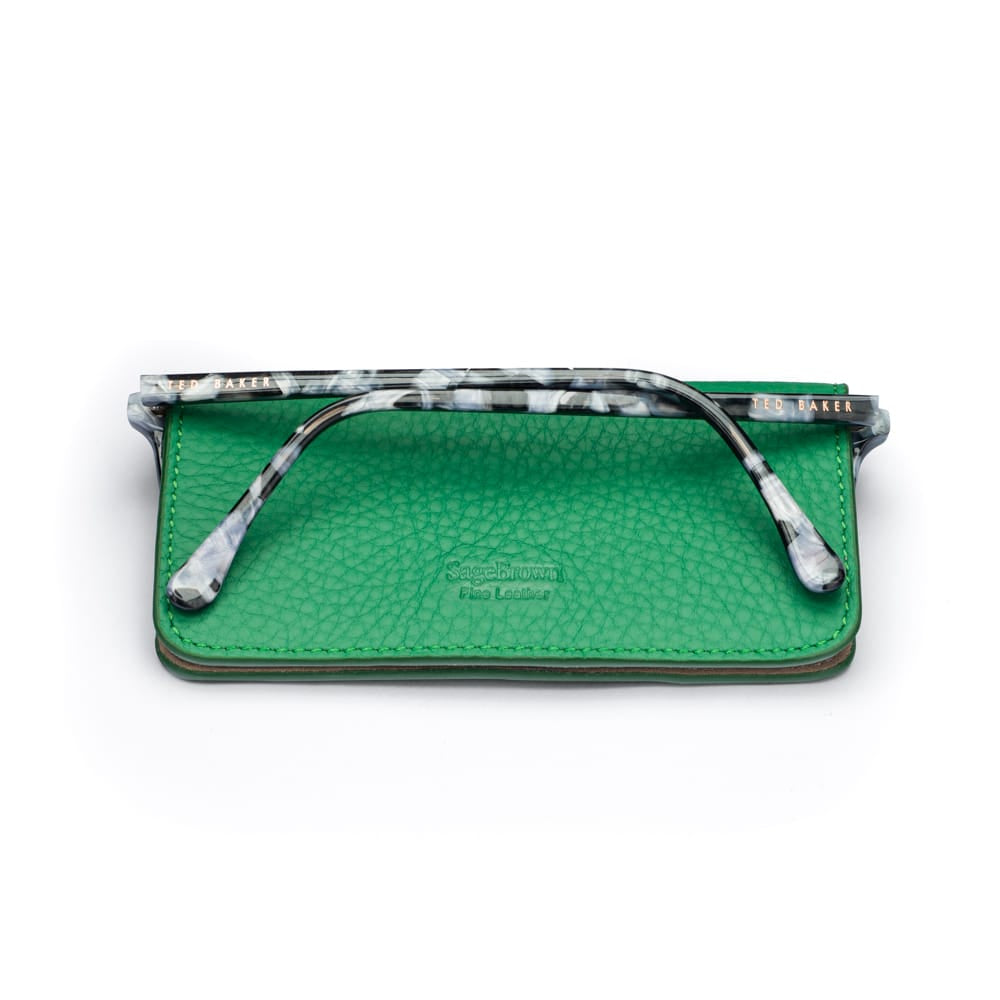 Slim Leather Glasses Lens Cover with Magnetic Closure, Emerald, back