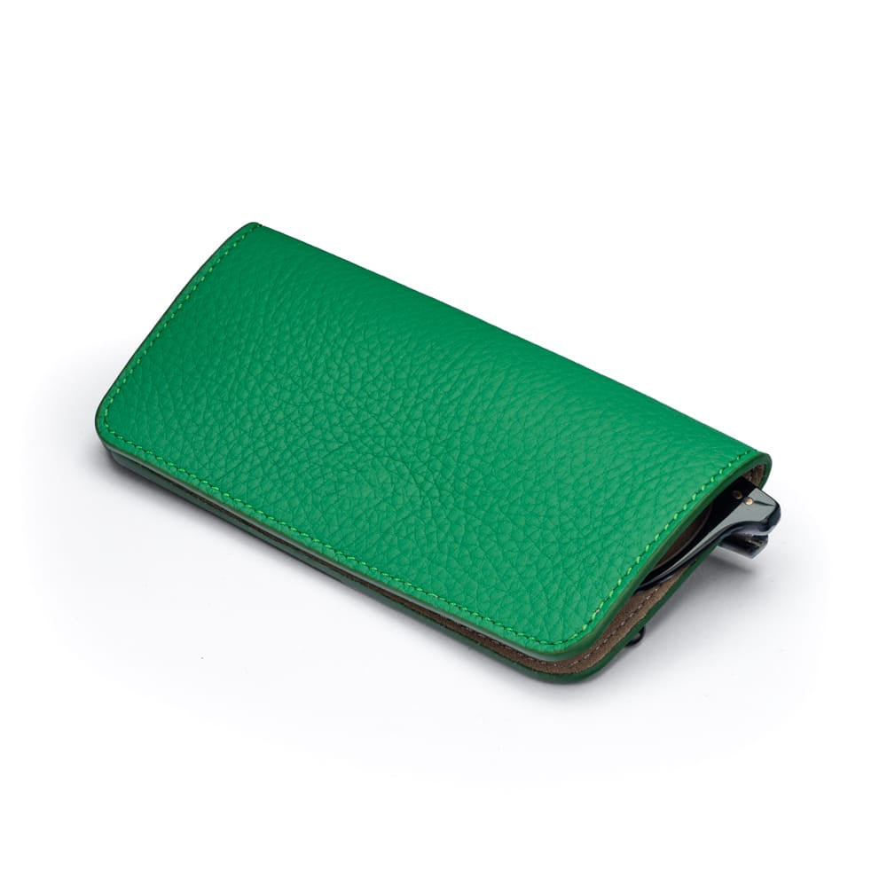 Slim Leather Glasses Lens Cover with Magnetic Closure, Emerald, front