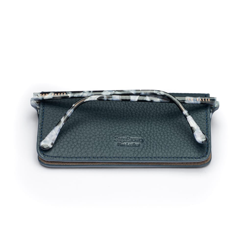 Slim Leather Glasses Lens Cover with Magnetic Closure, Green, back