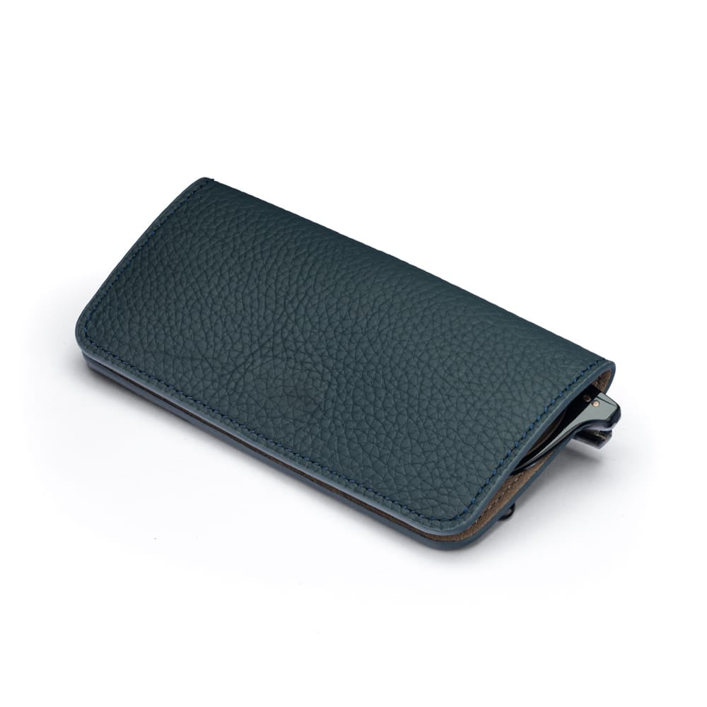 Slim Leather Glasses Lens Cover with Magnetic Closure, Green, front