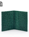 Slim Real Ostrich Leather Bifold Card Wallet with RFID, Green, inside