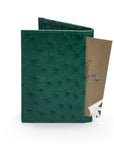 Slim Real Ostrich Leather Bifold Card Wallet with RFID, Green, back