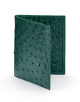 Slim Real Ostrich Leather Bifold Card Wallet with RFID, Green, front