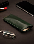 Small leather glasses case, soft green, lifestyle