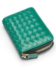 Small zip around woven leather accordion purse, green