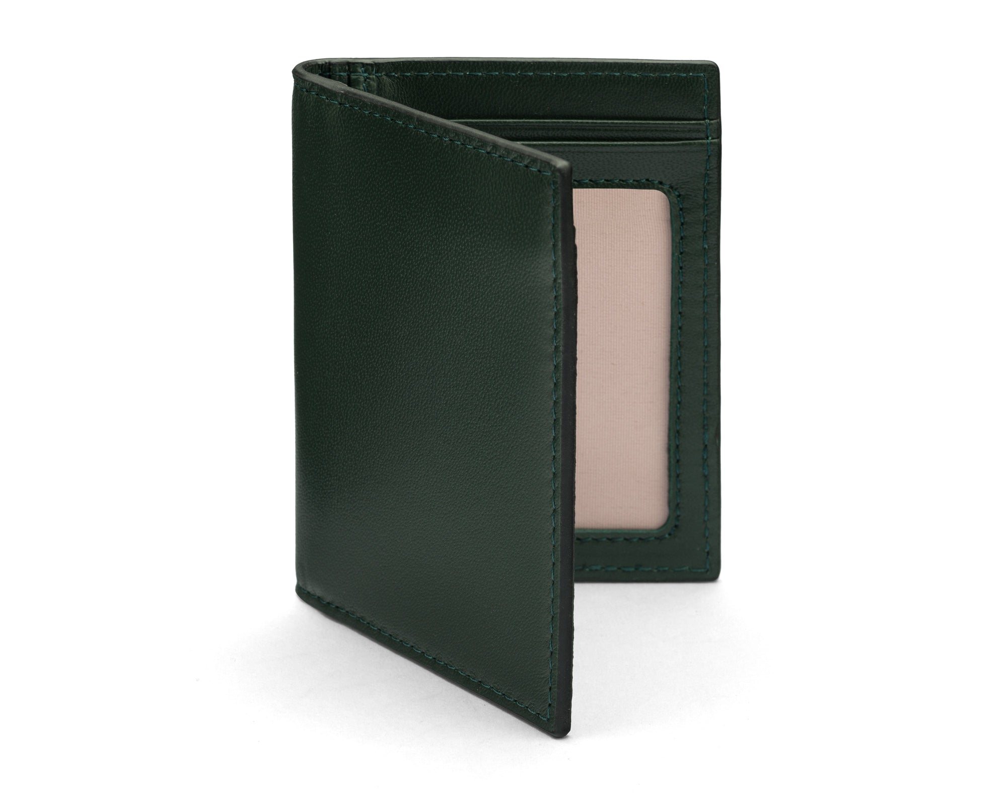 RFID Credit Card Wallet in green leather, front