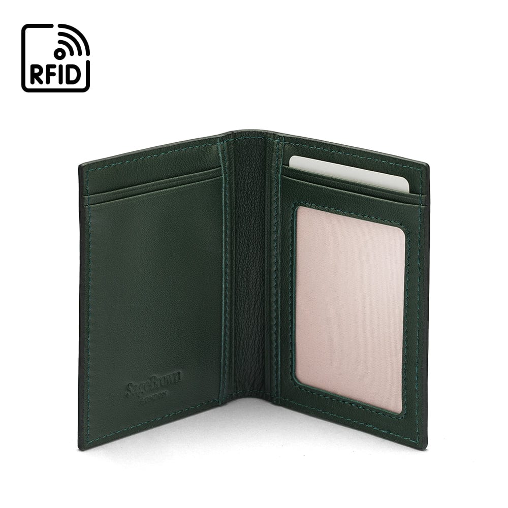 RFID Credit Card Wallet in green leather, inside