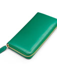 Tall leather zip around accordion purse,  green, front