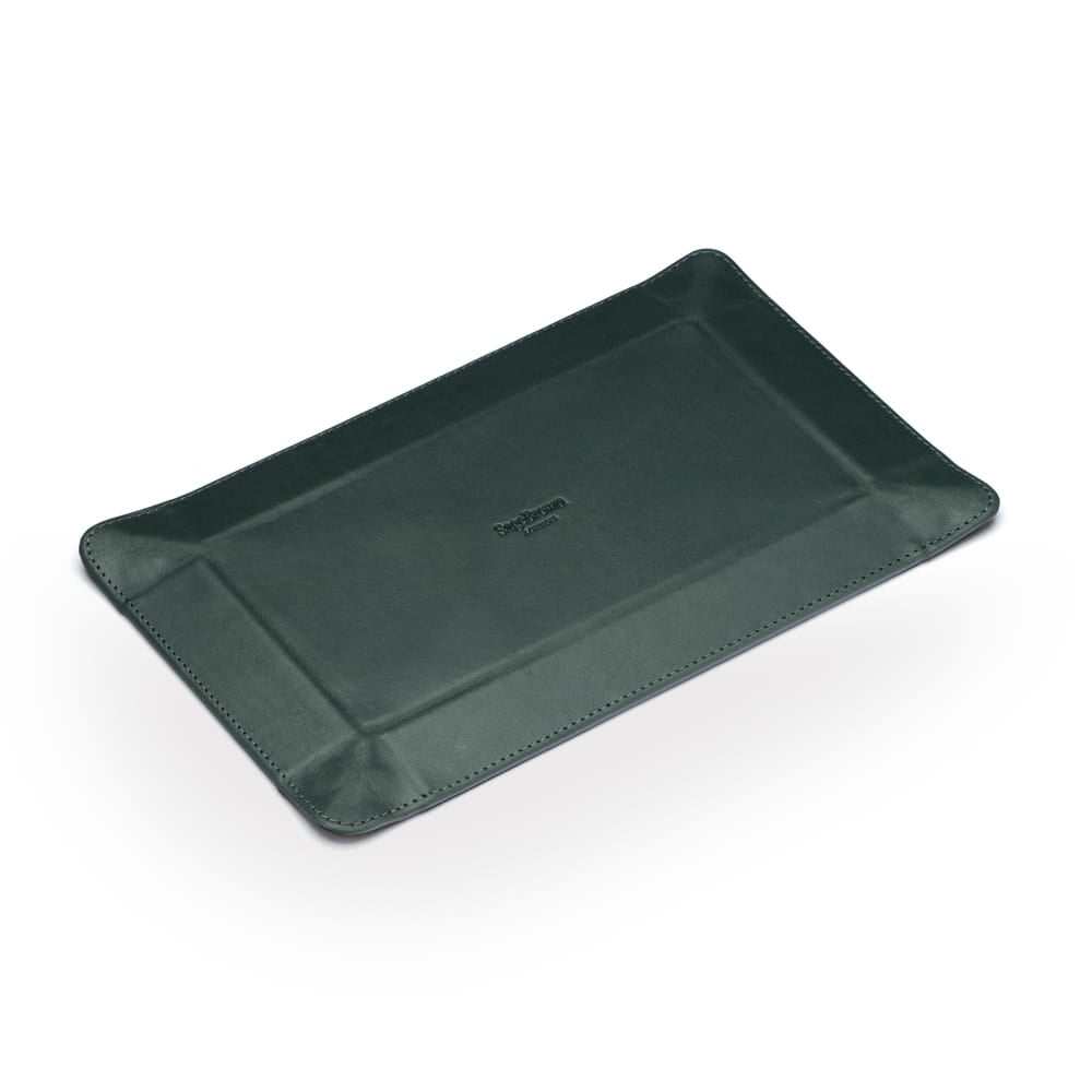 Rectangular Leather Valet Tray, Green With Red, flat base