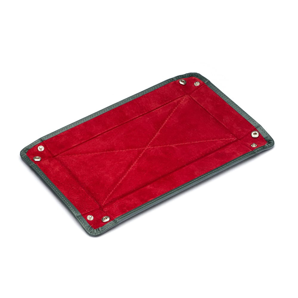 Rectangular Leather Valet Tray, Green With Red, flat