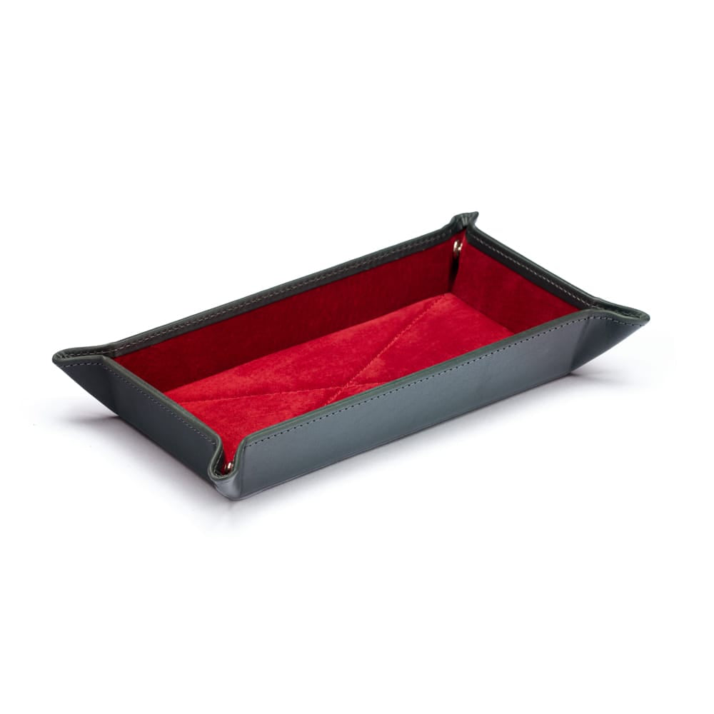 Rectangular Leather Valet Tray, Green With Red