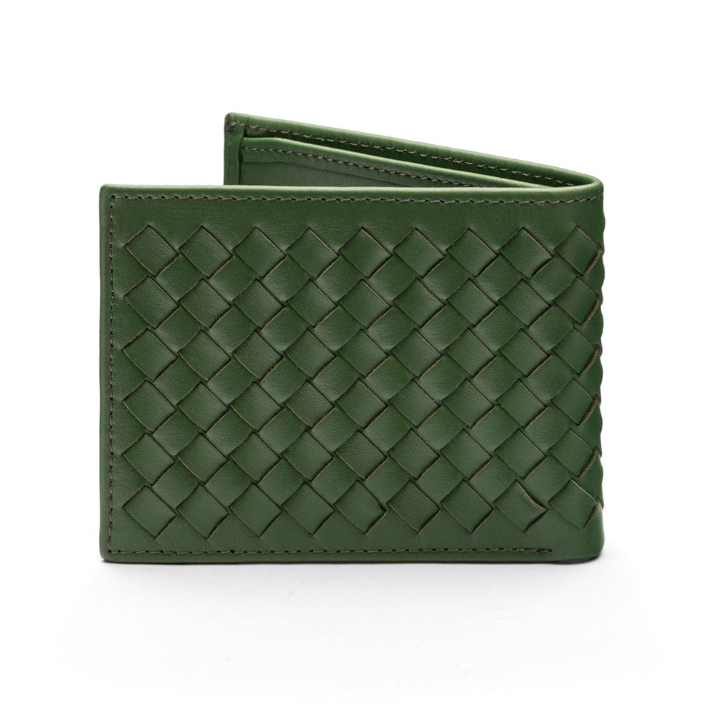 Woven leather wallet with 6 credit card slots, green, back