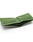 Woven leather wallet with 6 credit card slots, green, inside