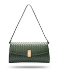 Woven leather clutch bag, green, with leather strap
