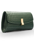 Woven leather clutch bag, green, side