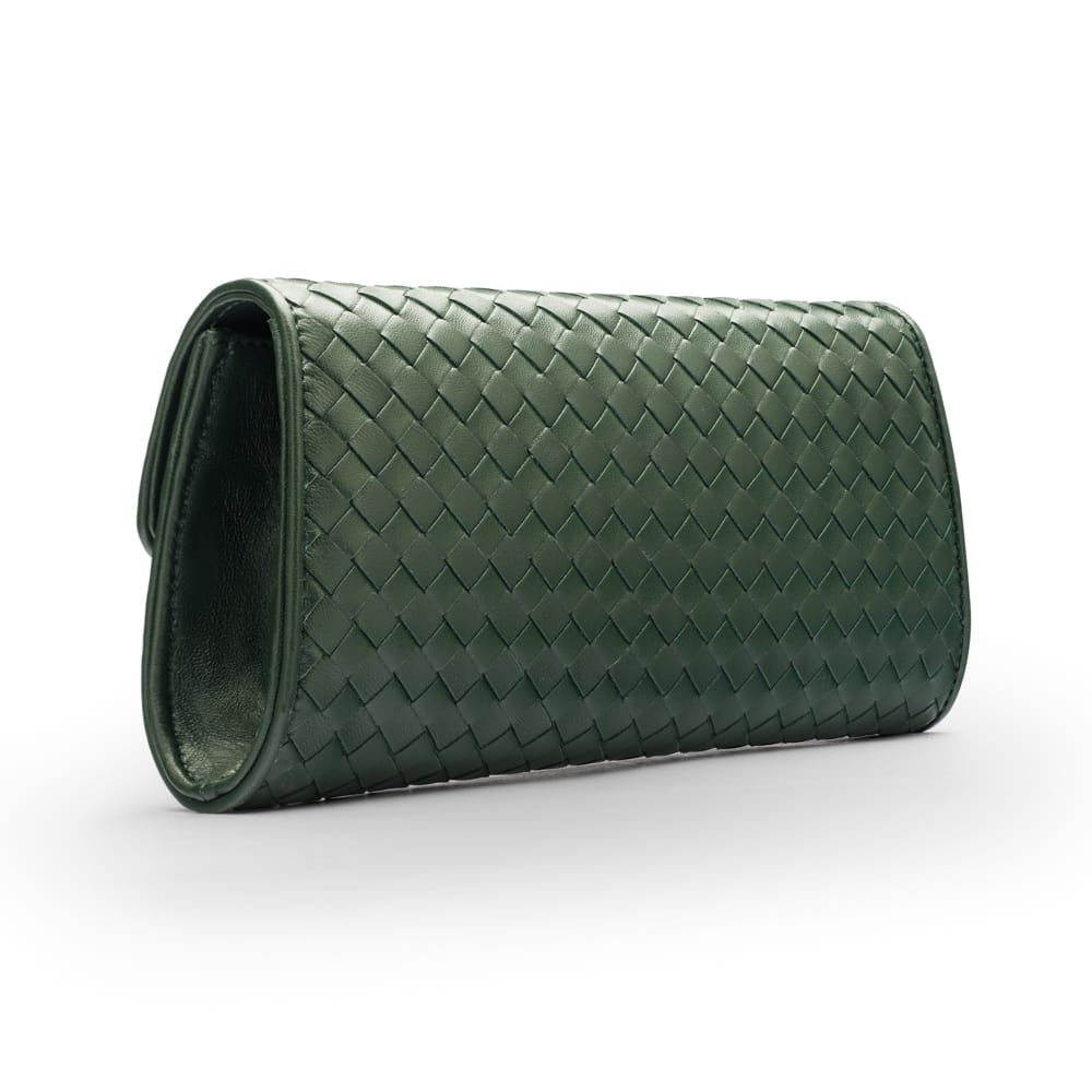 Woven leather clutch bag, green, back
