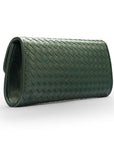 Woven leather clutch bag, green, back