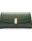 Woven leather clutch bag, green, front