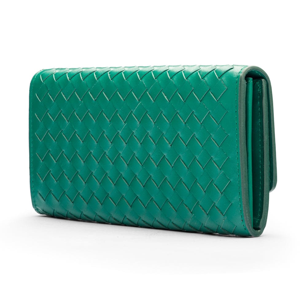 Woven leather concertina purse, green, back