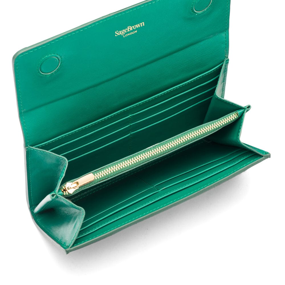 Woven leather concertina purse, green, inside