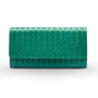 Woven leather concertina purse, green, front