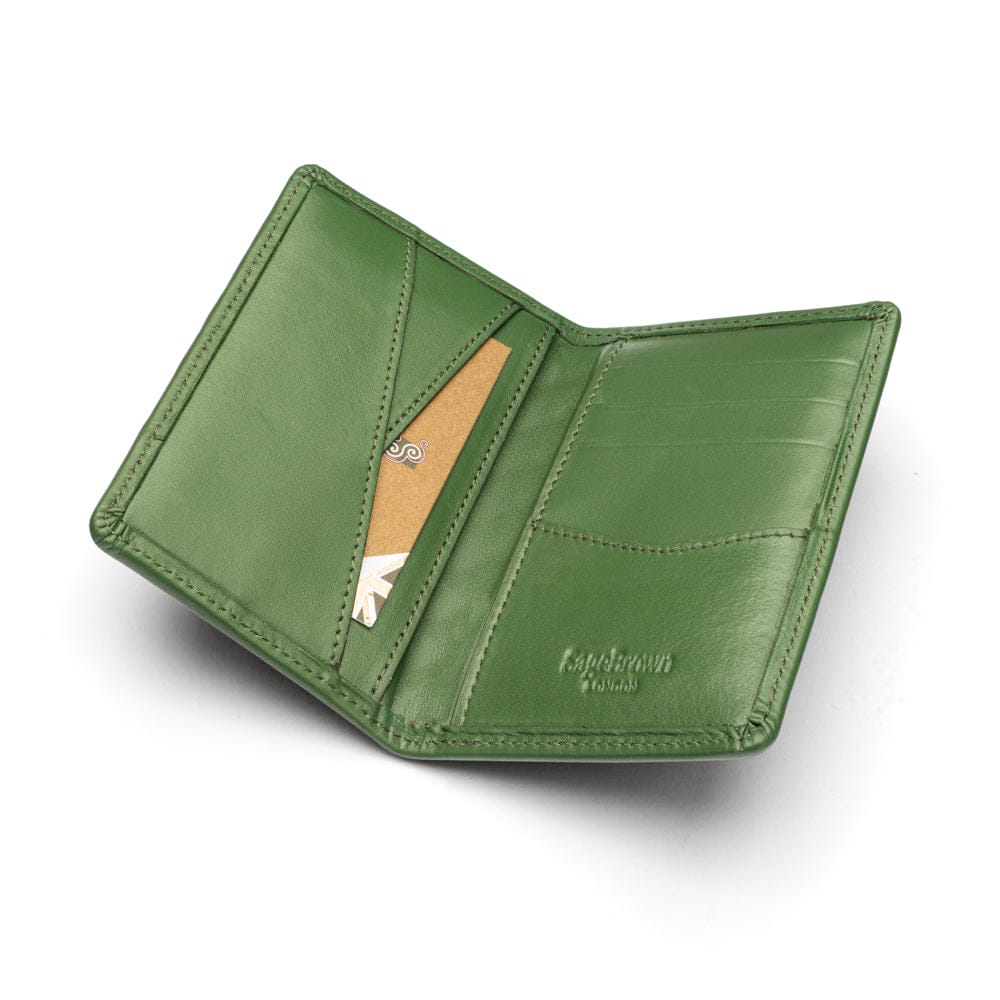 Woven leather card holder, green, inside