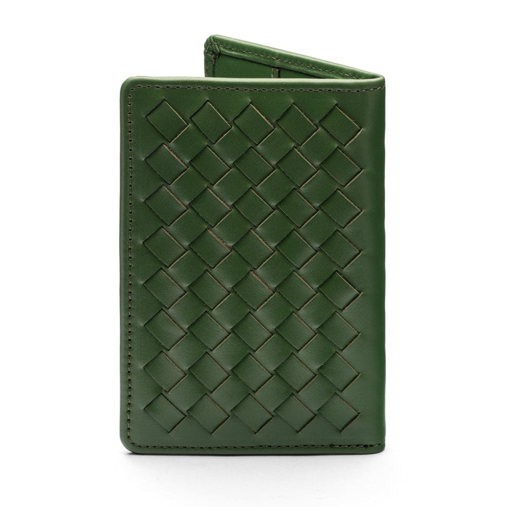 Woven leather card holder, green, back