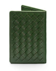Woven leather card holder, green, back