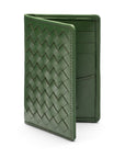 Woven leather card holder, green, open