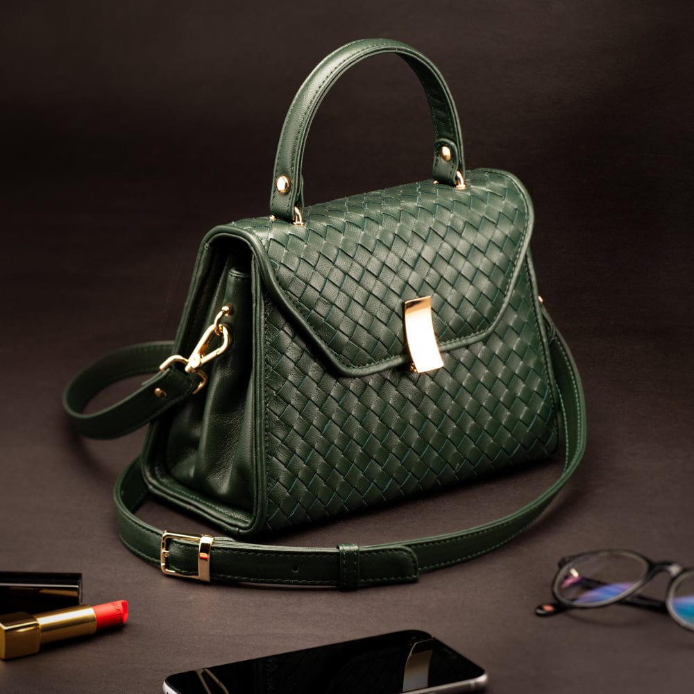 Woven leather Sabrina bag, green, lifestyle