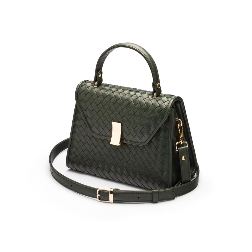 Woven leather Sabrina bag, green, side