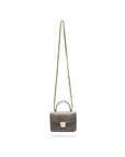 Small leather top handle bag, grey croc, with shoulder strap