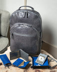 Leather backpack, grey croc, lifestyle
