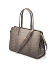 Ladies' leather 15" laptop handbag, grey croc, with shoulder strap