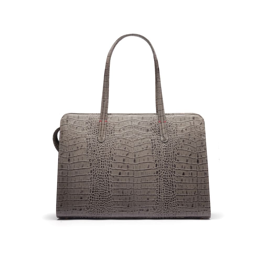 Ladies' leather 15" laptop handbag, grey croc, front