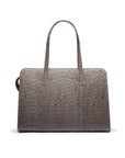 Ladies' leather 15" laptop handbag, grey croc, front