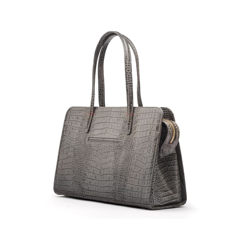 Ladies' leather 15" laptop handbag, grey croc, back