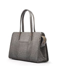 Ladies' leather 15" laptop handbag, grey croc, back